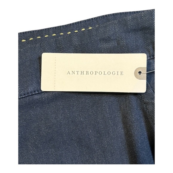 Anthropologie Wide Leg Linen Blend Marin Trousers Women Size 12 Navy Blue NWT - Picture 8 of 11